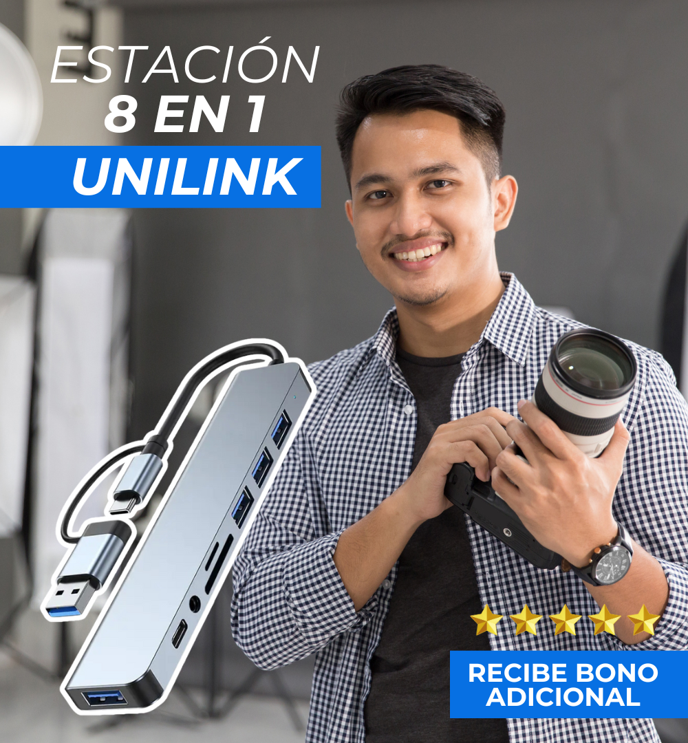 ¡PRODUCTO IMPORTADO! 8 EN 1 ESTACIÓN USB UNILINK+BONO CABLE SILICONADO