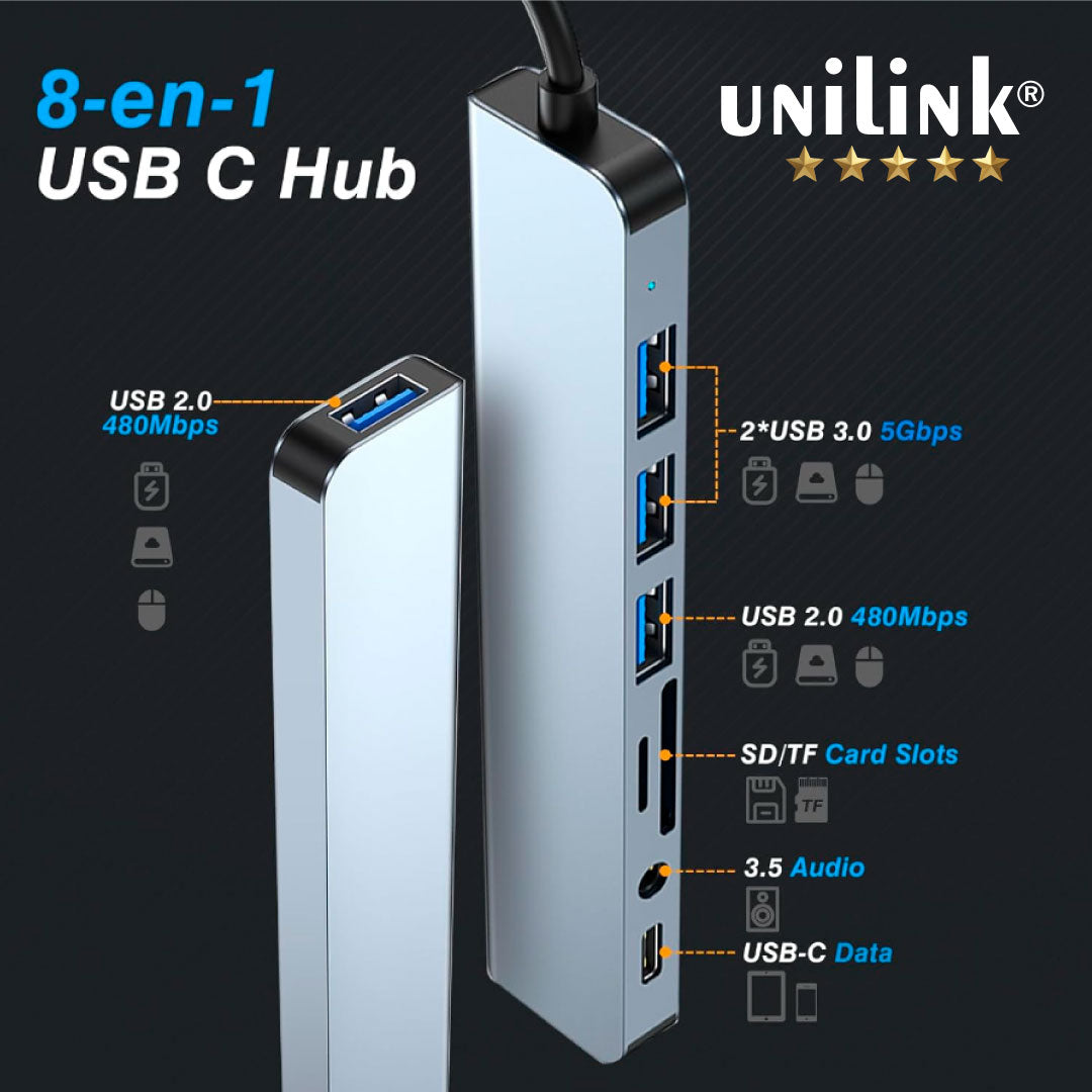 ADICIONAL 8 EN 1 ESTACIÓN USB UNILINK