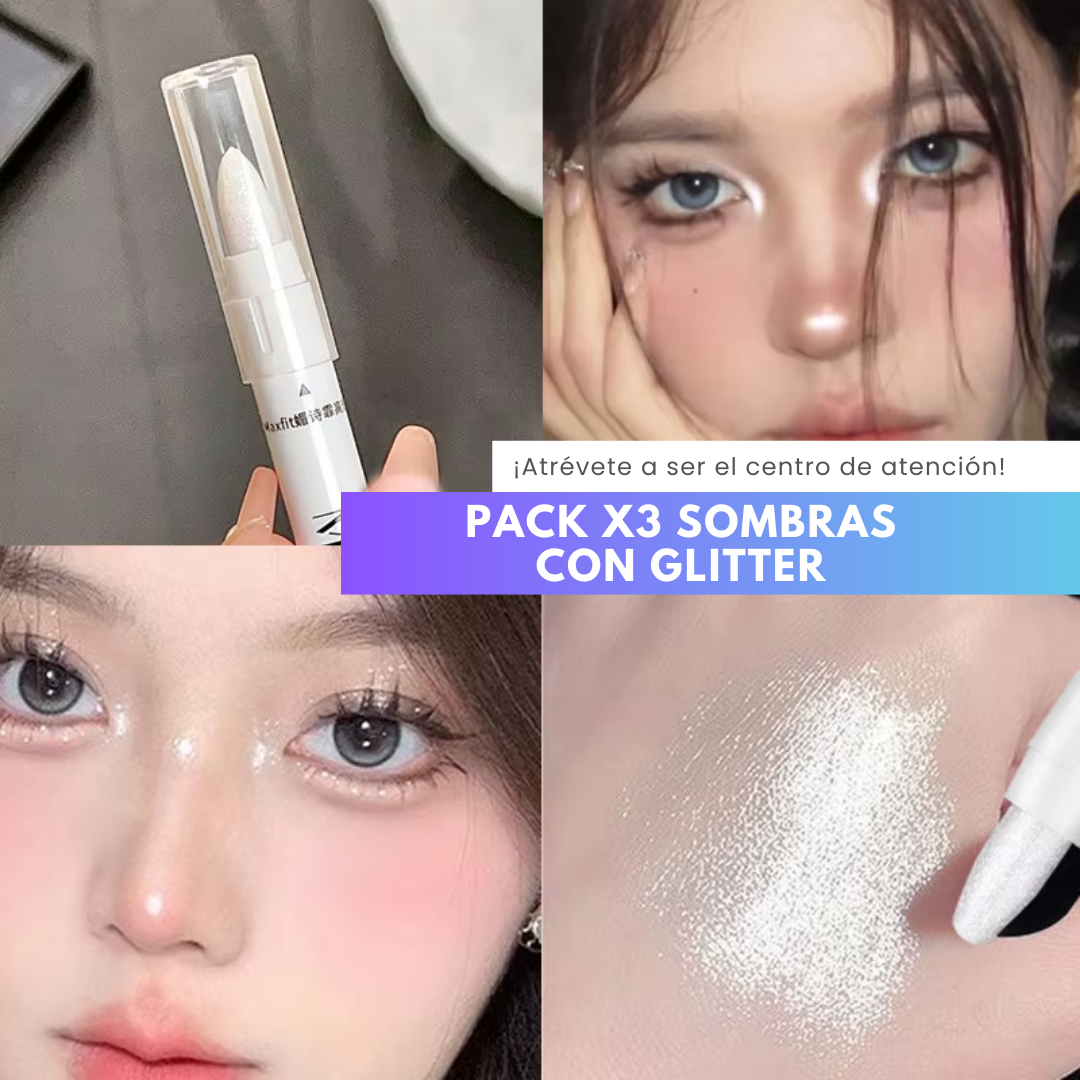 ¡EXCLUSIVO! PACKX3 SOMBRAS CON GLITTER