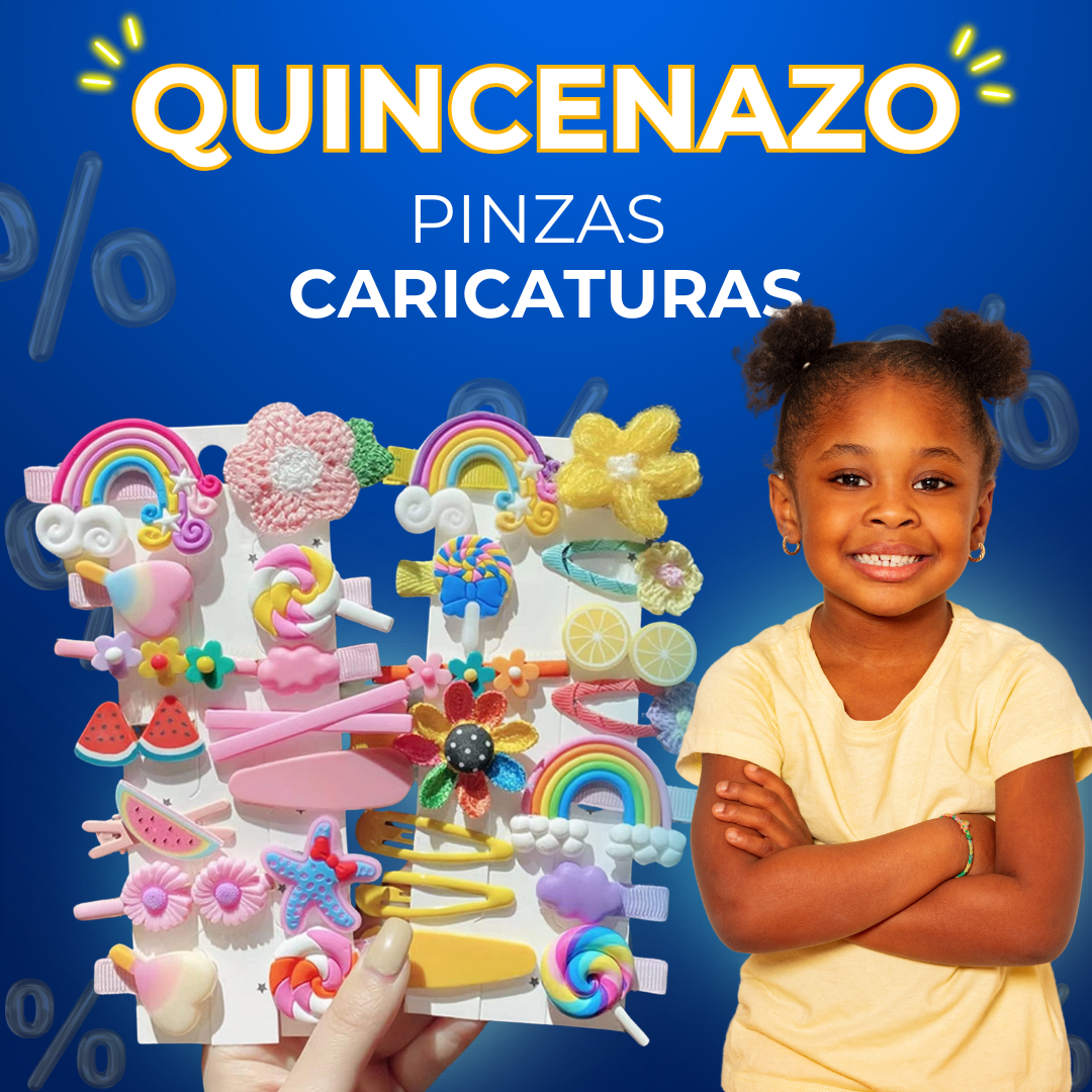 002 ¡QUINCENAZO! 42 PINZAS CARICATURA PARA NIÑAS