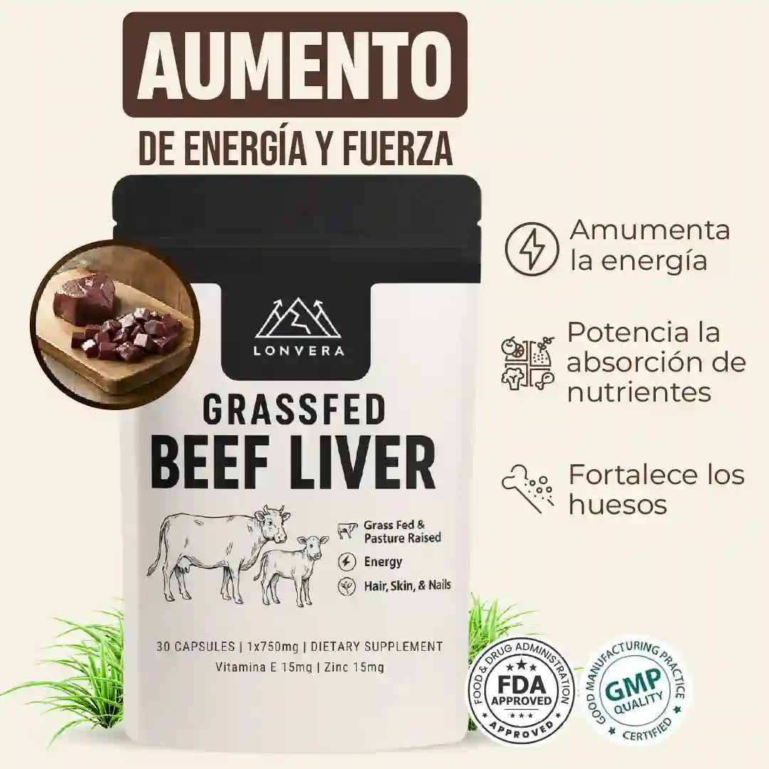 BIORES - SUPLEMENTO DE HÍGADO DE RES, AUMENTA TU FUERZA Y MEJORA TU DIGESTIÓN - 30 CÁPSULAS FÁCILES DE TRAGAR