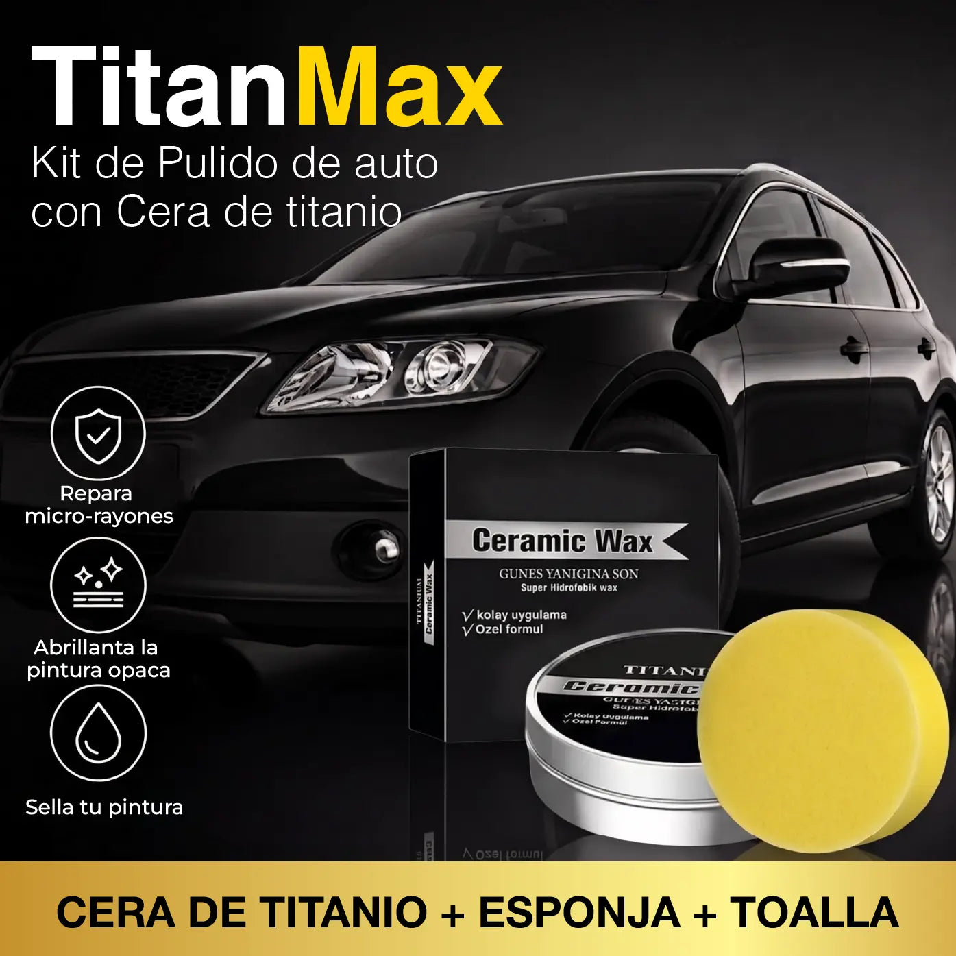 TITANMAX | KIT DE DE PULIDO DE AUTO CON CERA DE TITANIO