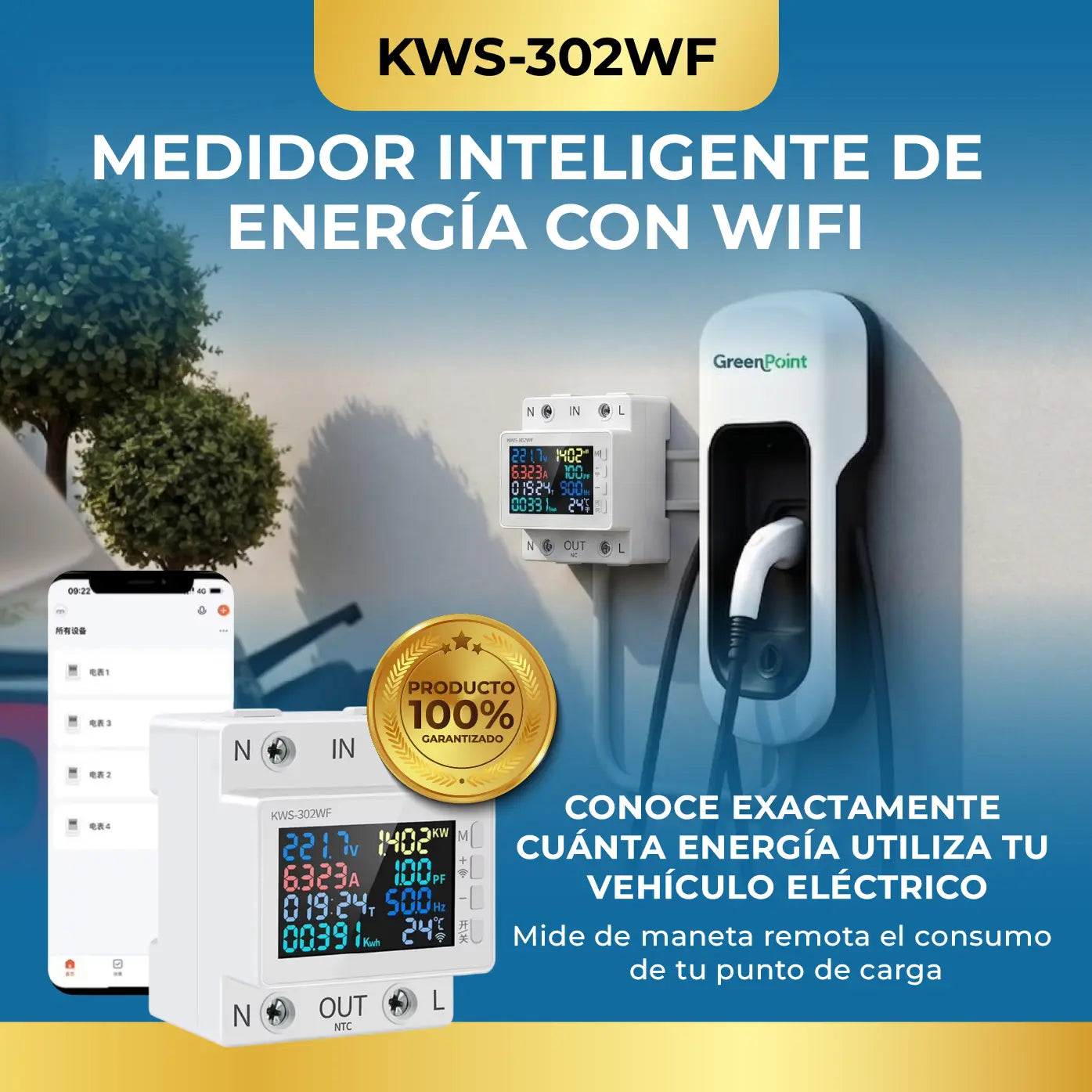 KWS-302WF | MEDIDOR INTELIGENTE CON WIFI PARA PUNTOS DE CARROS ELECTRICOS