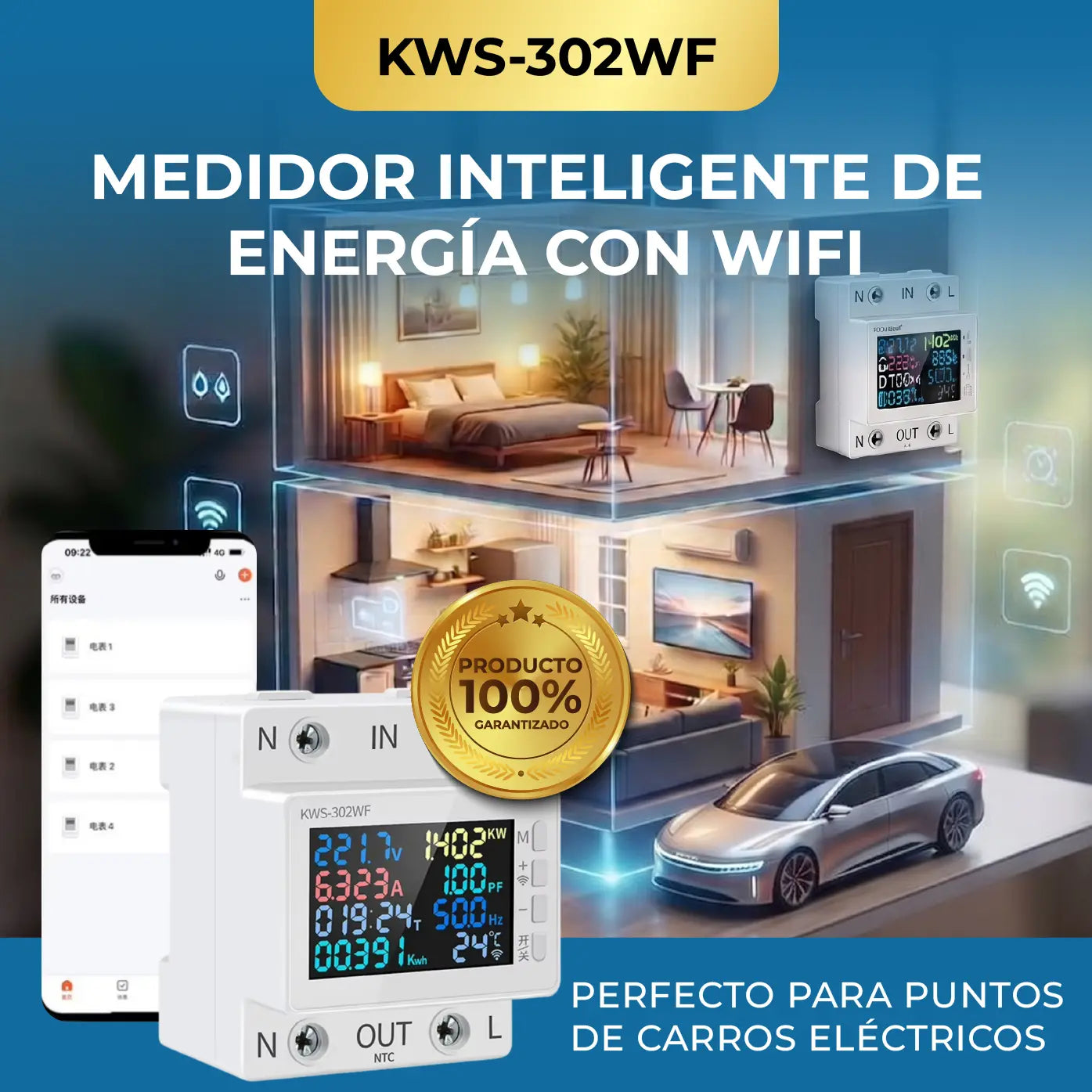 KWS-302WF | MEDIDOR INTELIGENTE CON WIFI PARA PUNTOS DE CARROS ELECTRICOS