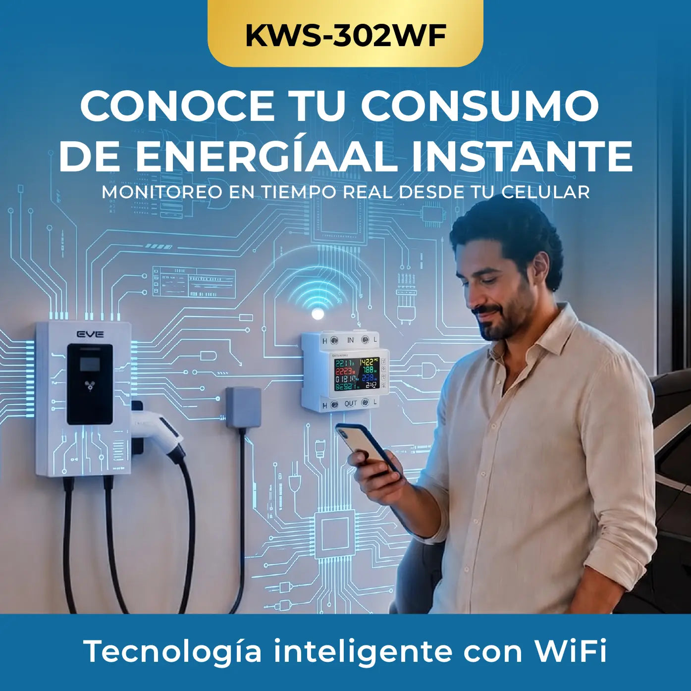 KWS-302WF | MEDIDOR INTELIGENTE CON WIFI PARA PUNTOS DE CARROS ELECTRICOS
