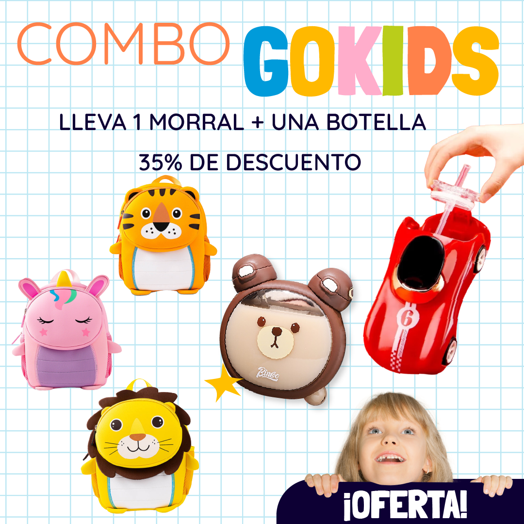 ¡REGRESO A CLASE!  COMBO GOKIDS - MORRAL SAFARI + BOTELLA