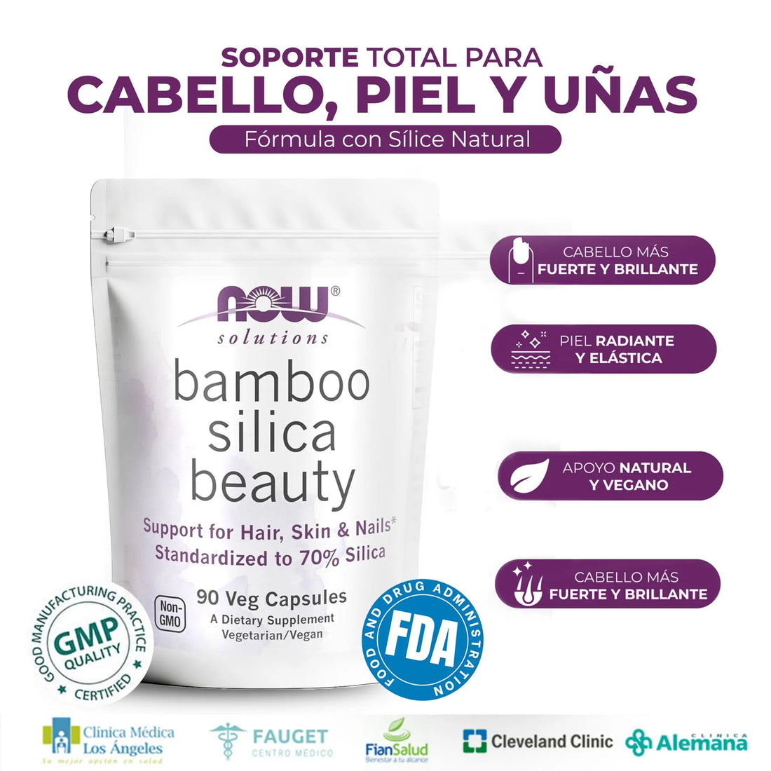 NOW FOODS BAMBOO SILICA – CABELLO, PIEL Y UÑAS CON 70% DE SÍLICE