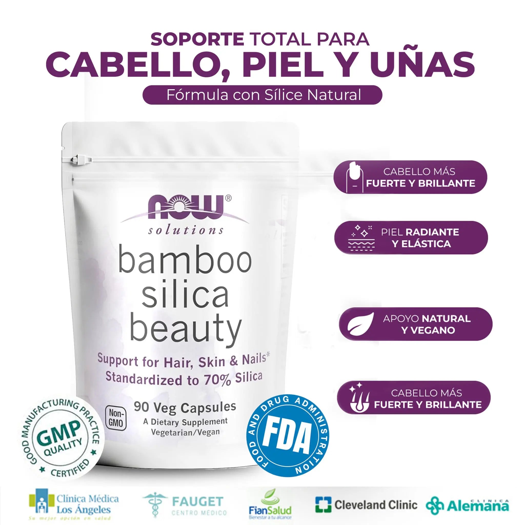 NOW FOODS BAMBOO SILICA – CABELLO, PIEL Y UÑAS CON 70% DE SÍLICE