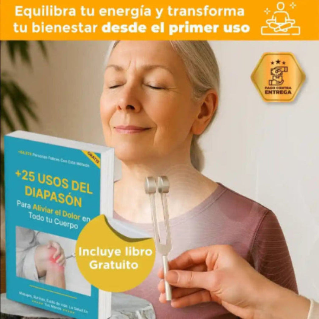 KIT DIAPASÓN TERAPÉUTICO HARMONI + LIBRO 25 USOS DEL DIAPASÓN