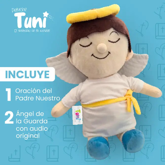 PELUCHE TUNI ÁNGEL|  INCLUYE AUDIO  Padre Nuestro y Angel de mi Guarda