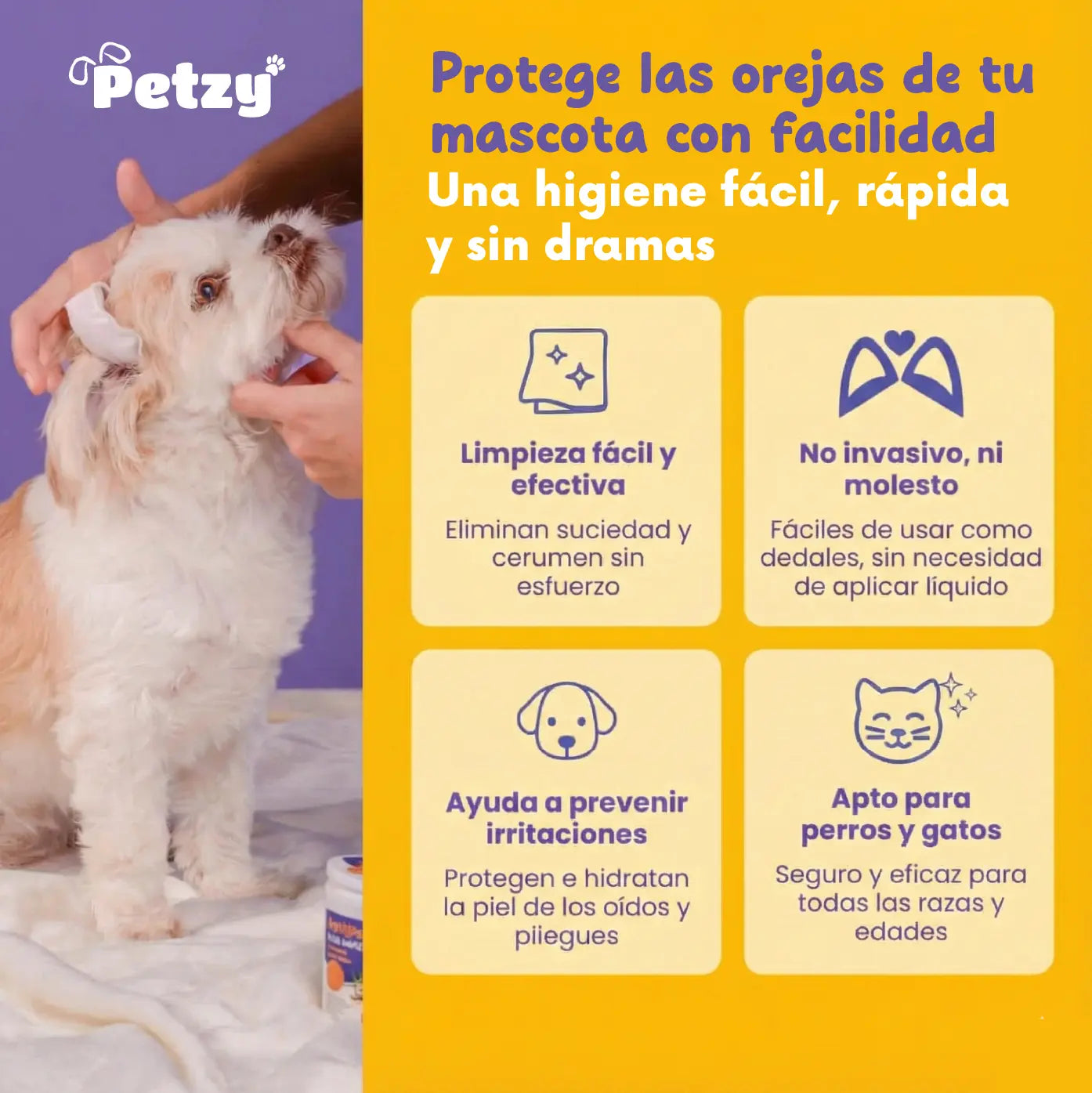 Petzy | 30 TOALLITAS HÚMENDAS EN FORMATO DEDAL | IDEALES PARA USO VETERINARIO Y DOMÉSTICO