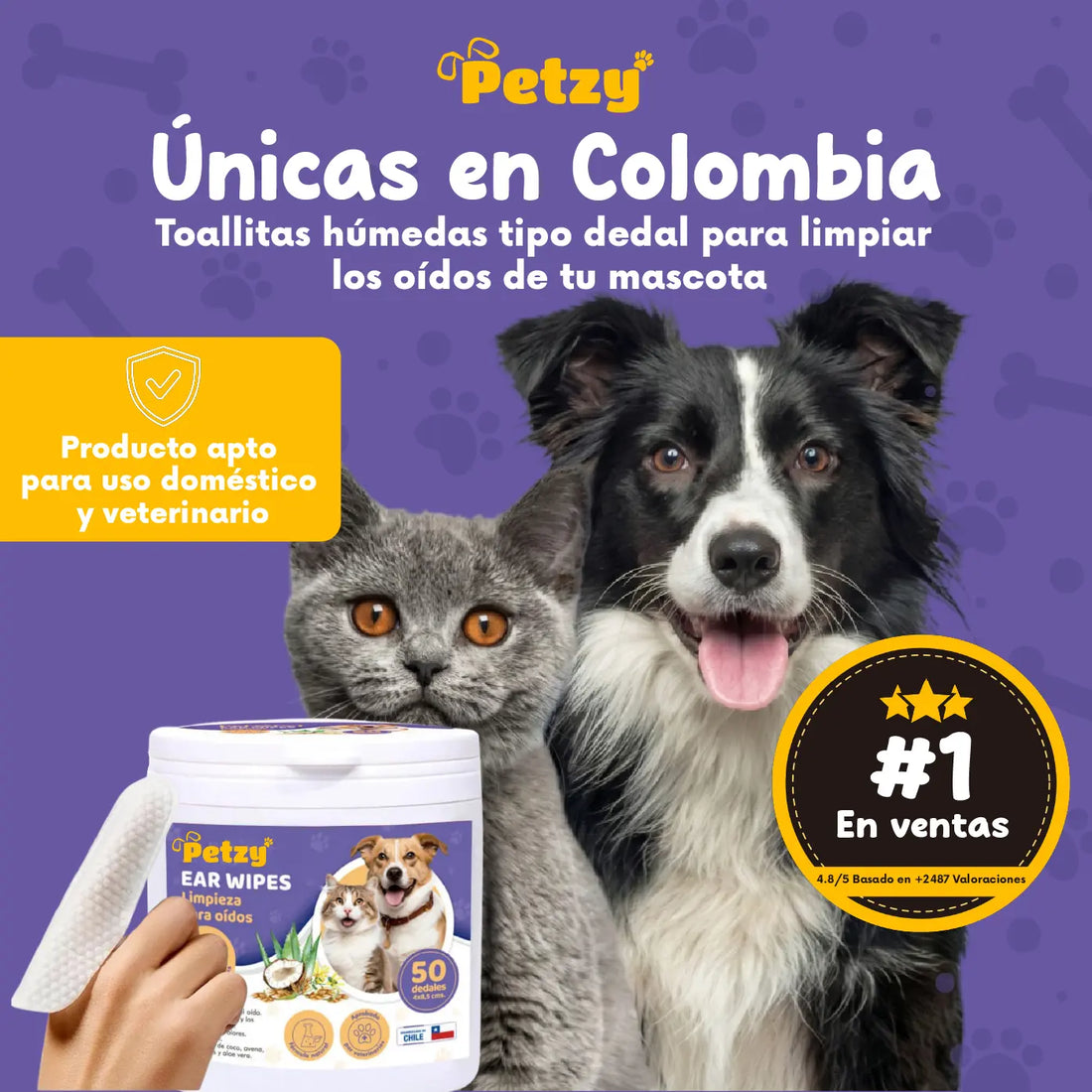 Petzy | 30 TOALLITAS HÚMENDAS EN FORMATO DEDAL | IDEALES PARA USO VETERINARIO Y DOMÉSTICO