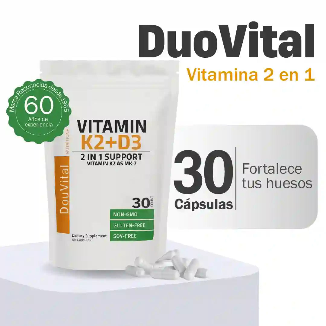 DUOVITAL SUPLEMENTO VITAMINAS K2 + DE, FORTALECE TUS HUESOS Y CUIDA TU CORAZÓN