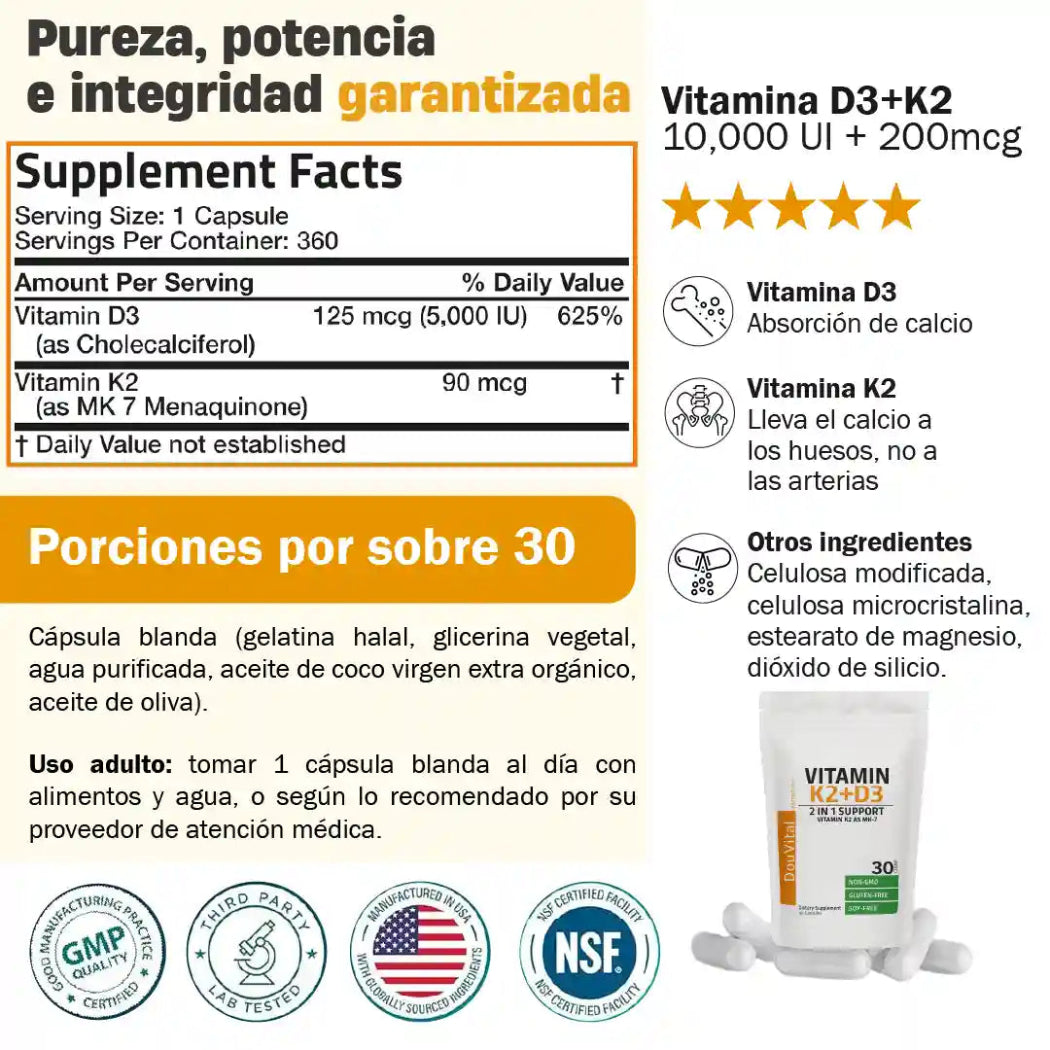 DUOVITAL SUPLEMENTO VITAMINAS K2 + DE, FORTALECE TUS HUESOS Y CUIDA TU CORAZÓN