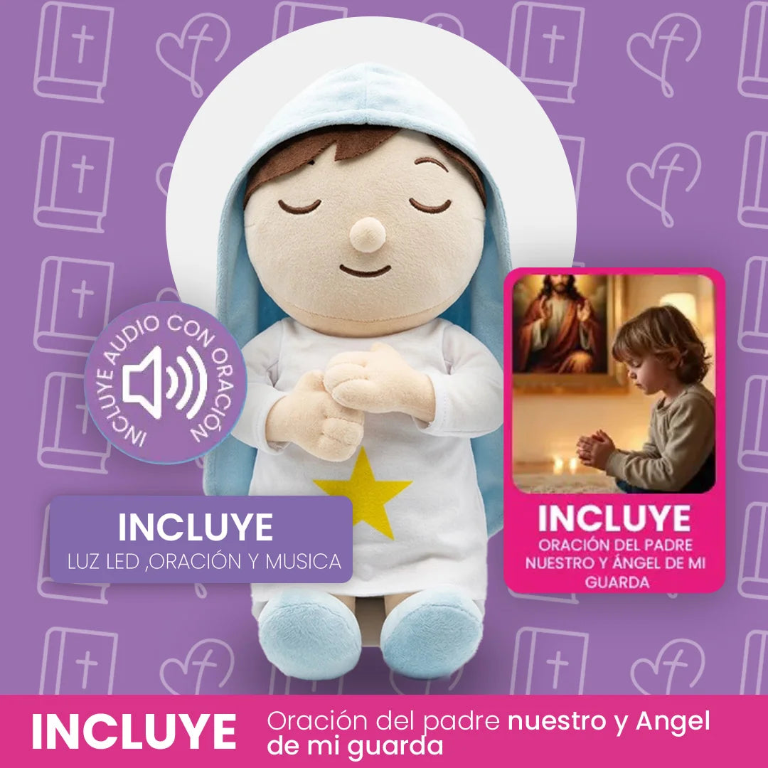 PELUCHE TUNI VIRGEN MARIA |  INCLUYE AUDIO  Padre Nuestro y Angel de mi Guarda